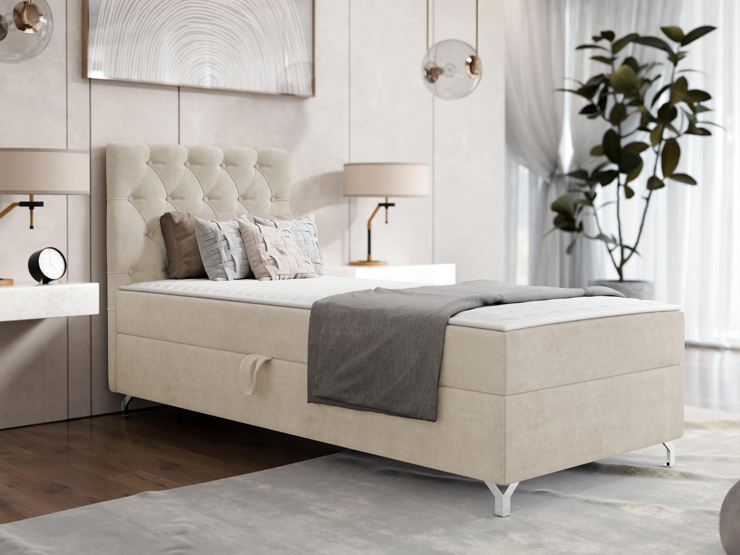 BOXBETT Chester 1, Seite: Links - Silberfarben/Naturfarben, Holz/Textil (90/200cm) - MIRJAN24