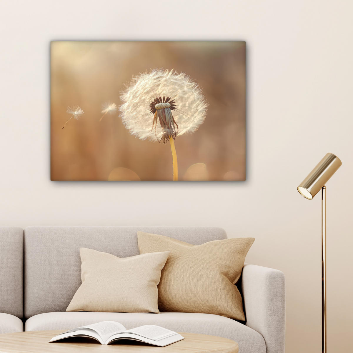 LEINWANDBILD Löwenzahn - Beige - Natur - Blume Wandbilder 80x60 cm - Hellbraun, Textil (80/60cm) - MuchoWow