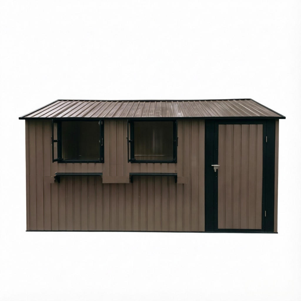 GERÄTEHAUS 359.4/284.2/206.9 cm Braun mit 3 öffenbaren Fenstern, abschließbaren Doppeltüren und Blumenregal (10,21 m²) - Braun, Metall (303.8/204.9/370.8cm) - Oxeza