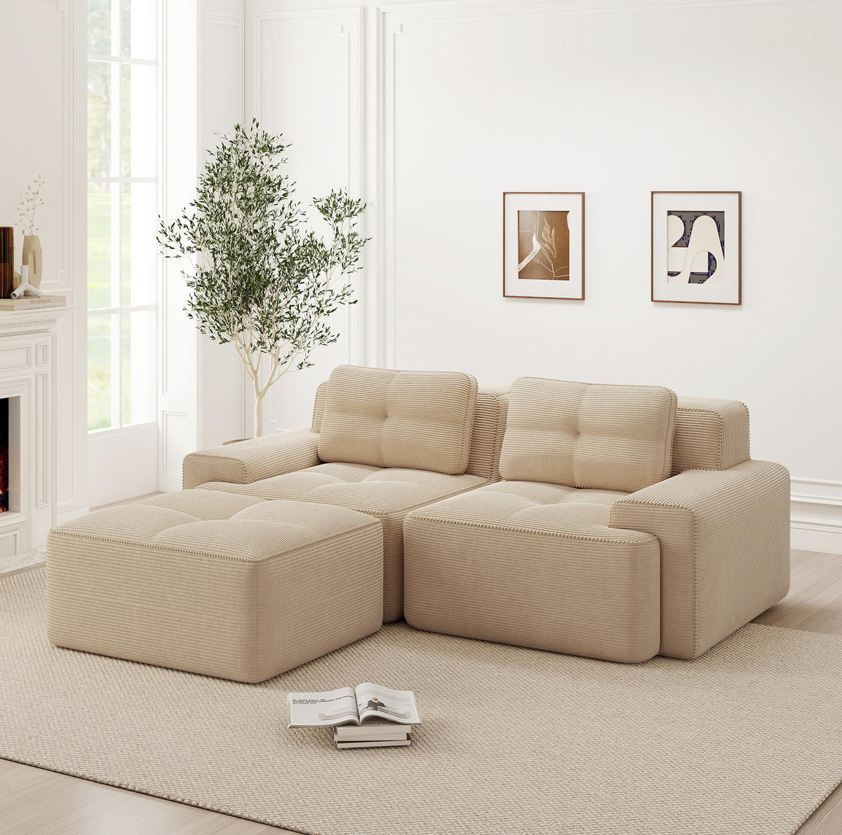 SOFA modular mit Tiefsitz 74 cm Cord Beige - Beige, Kunststoff (177/204.1cm) - Meubliv