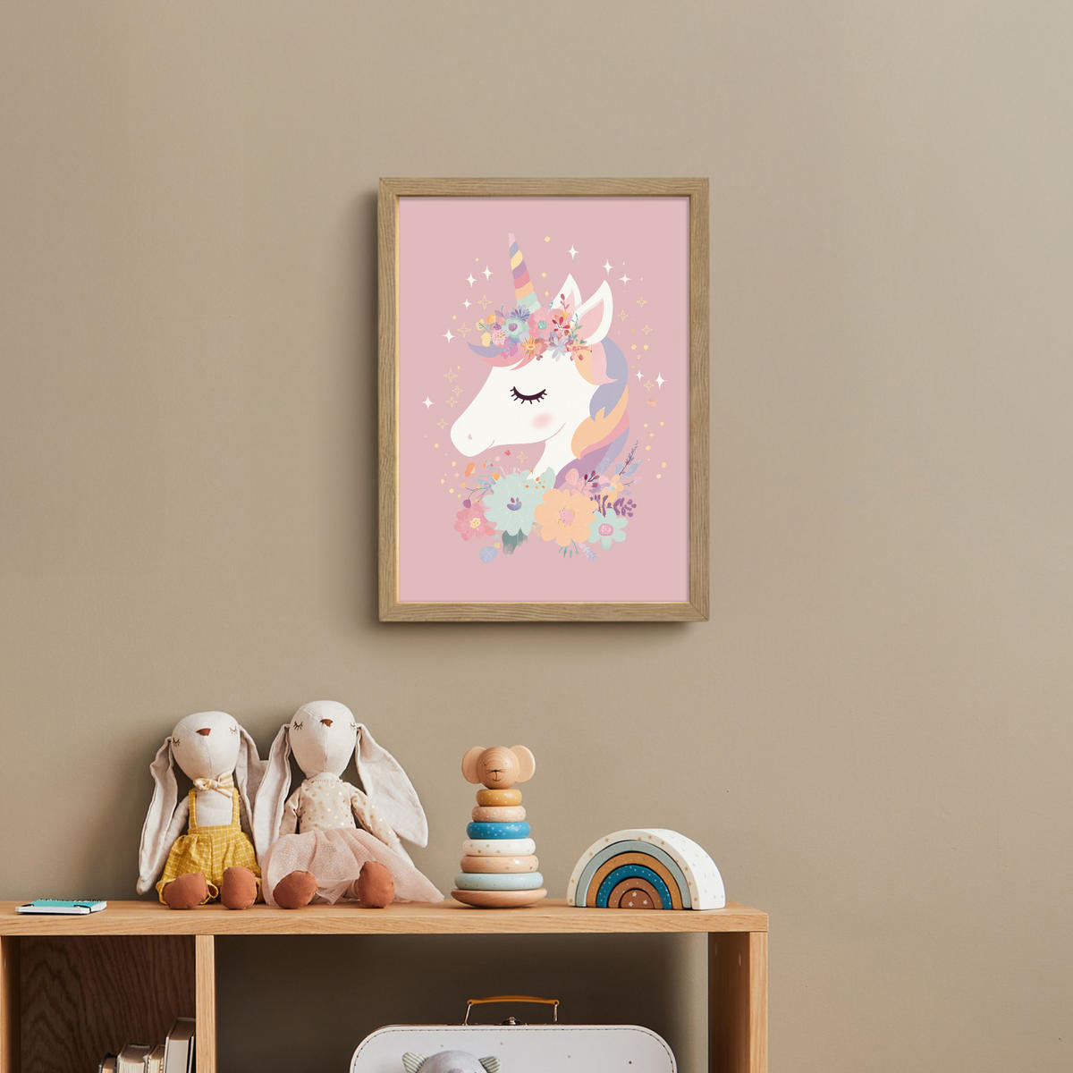DOBÍJECÍ NOČNÍ LAMPIČKA Jednorožec - růžová - květiny 30x40 cm - růžová, kompozitní dřevo (8/30/40cm) - OnlyWow