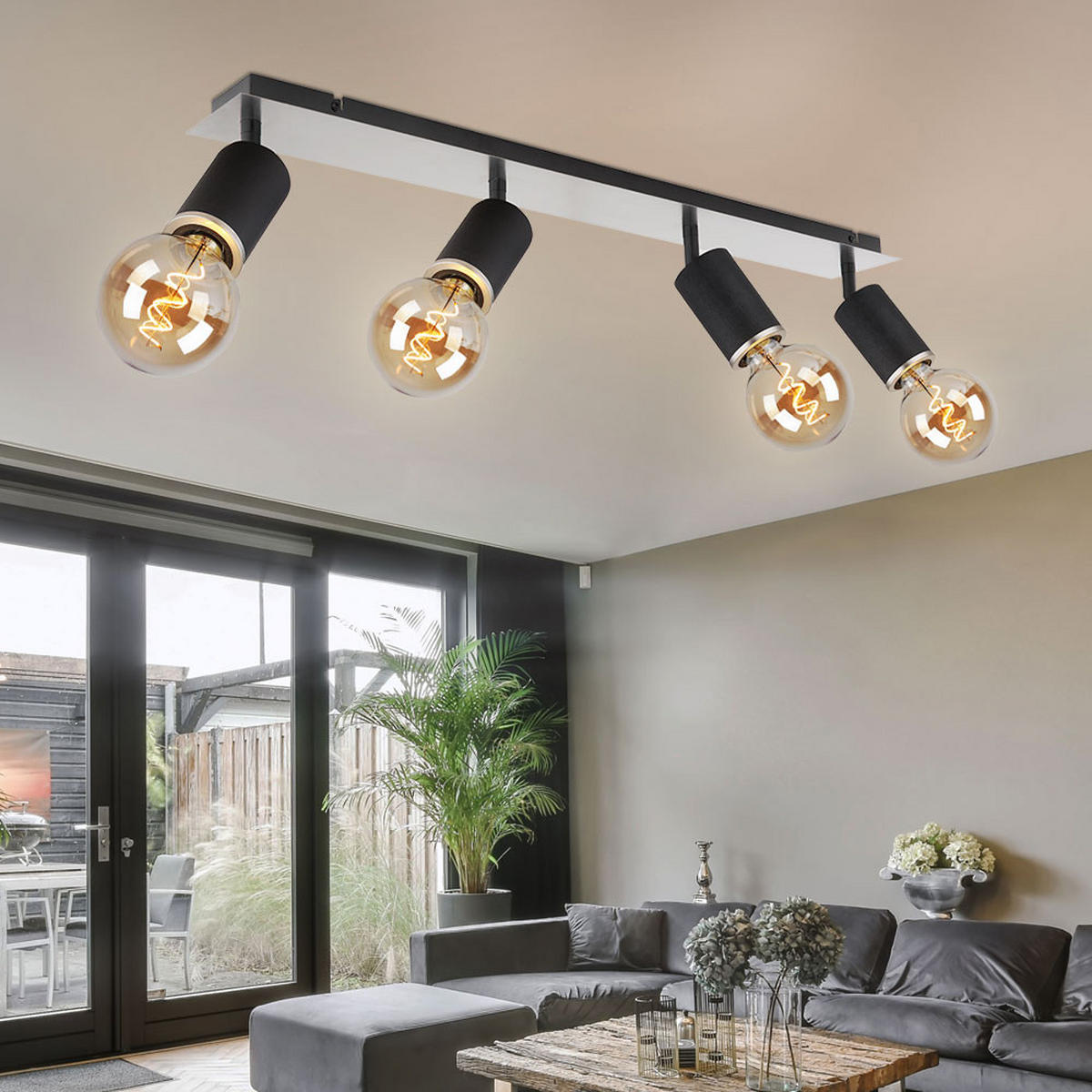 DECKENLEUCHTE Schwarz 4-flammig bewegliche Spots - Schwarz, Holz (80/10/18cm) - Globo Lighting