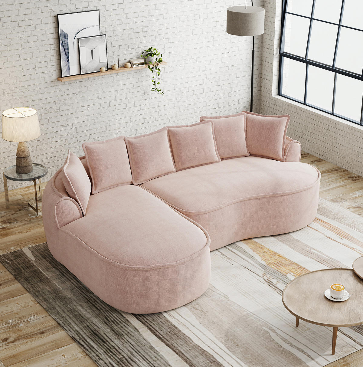 ECKSOFA 252/164/67 cm pink aus Chenille mit Schlaffunktion und Chaiselongue - Pink, Textil (164/252cm) - OKWISH