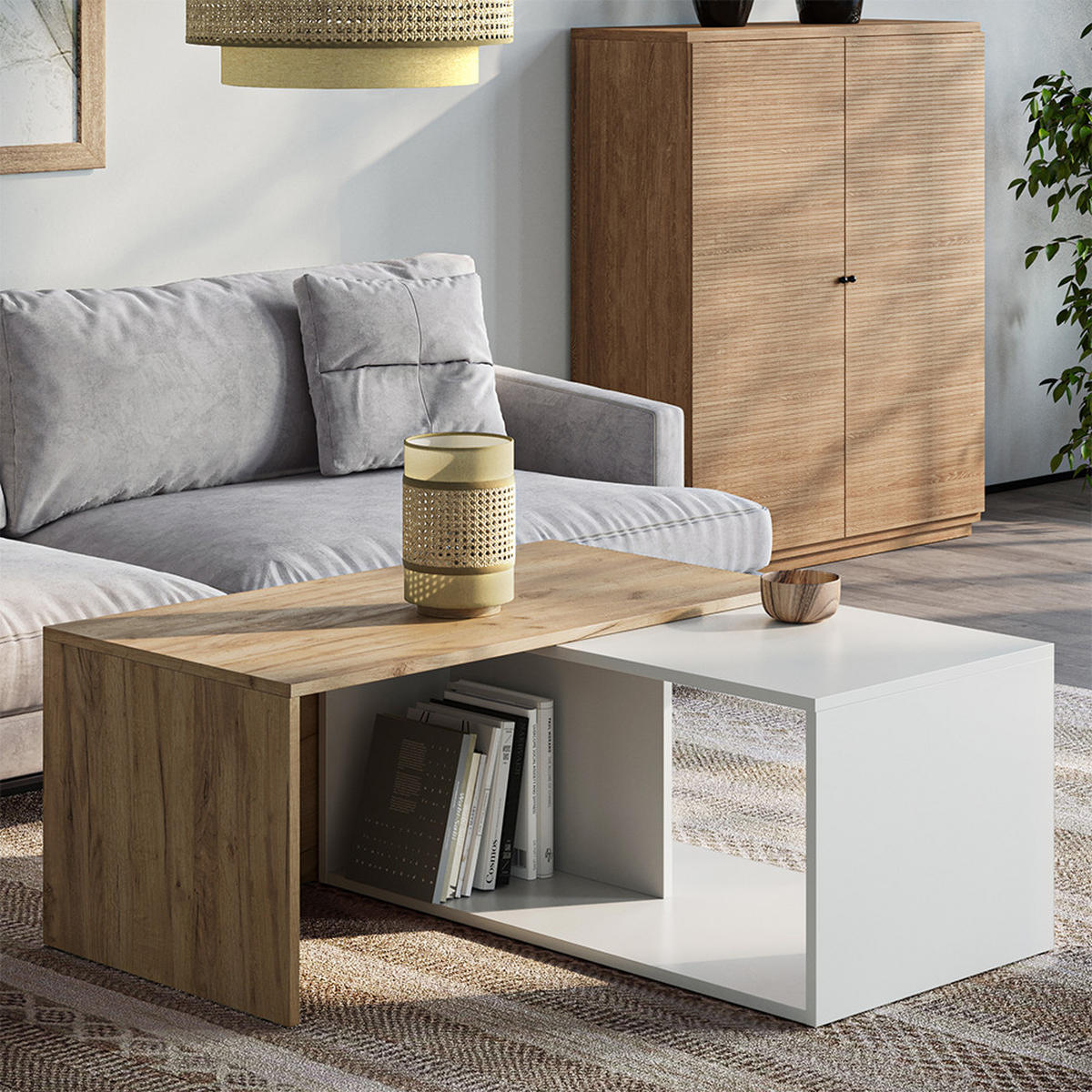 COUCHTISCH Paul Weiß/Goldkraft Eiche 90 x 48 cm - Honigeiche/Weiß, Holzwerkstoff (48/90/40cm) - Vicco