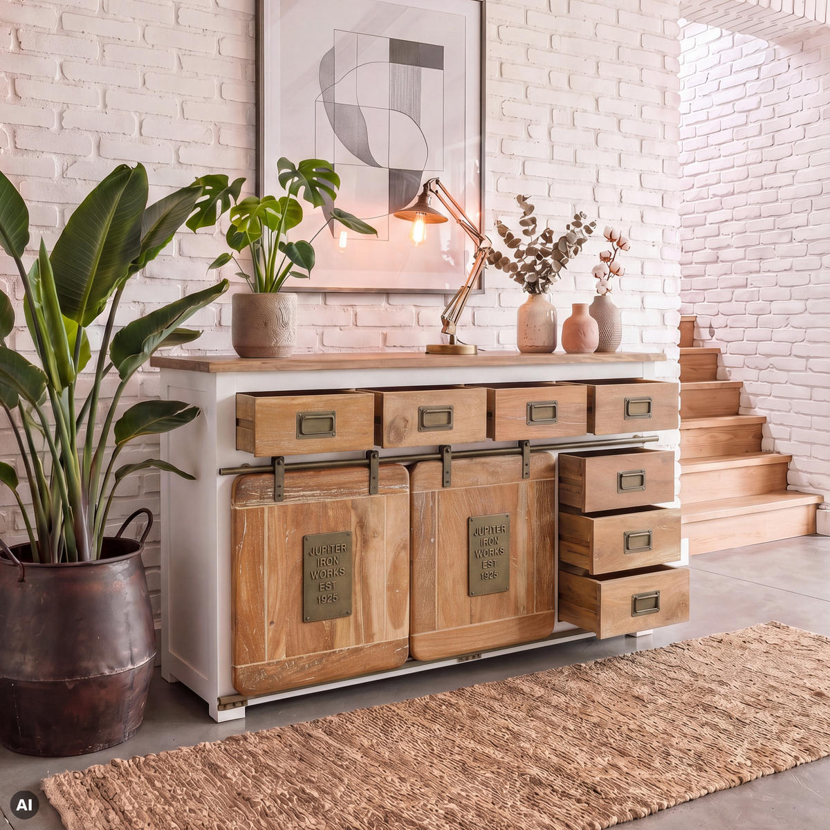 SIDEBOARD Mango 150x45x90 weiß lackiert RAILWAY #520 - Weiß, Holz (150/90/45cm) - Massivmoebel24