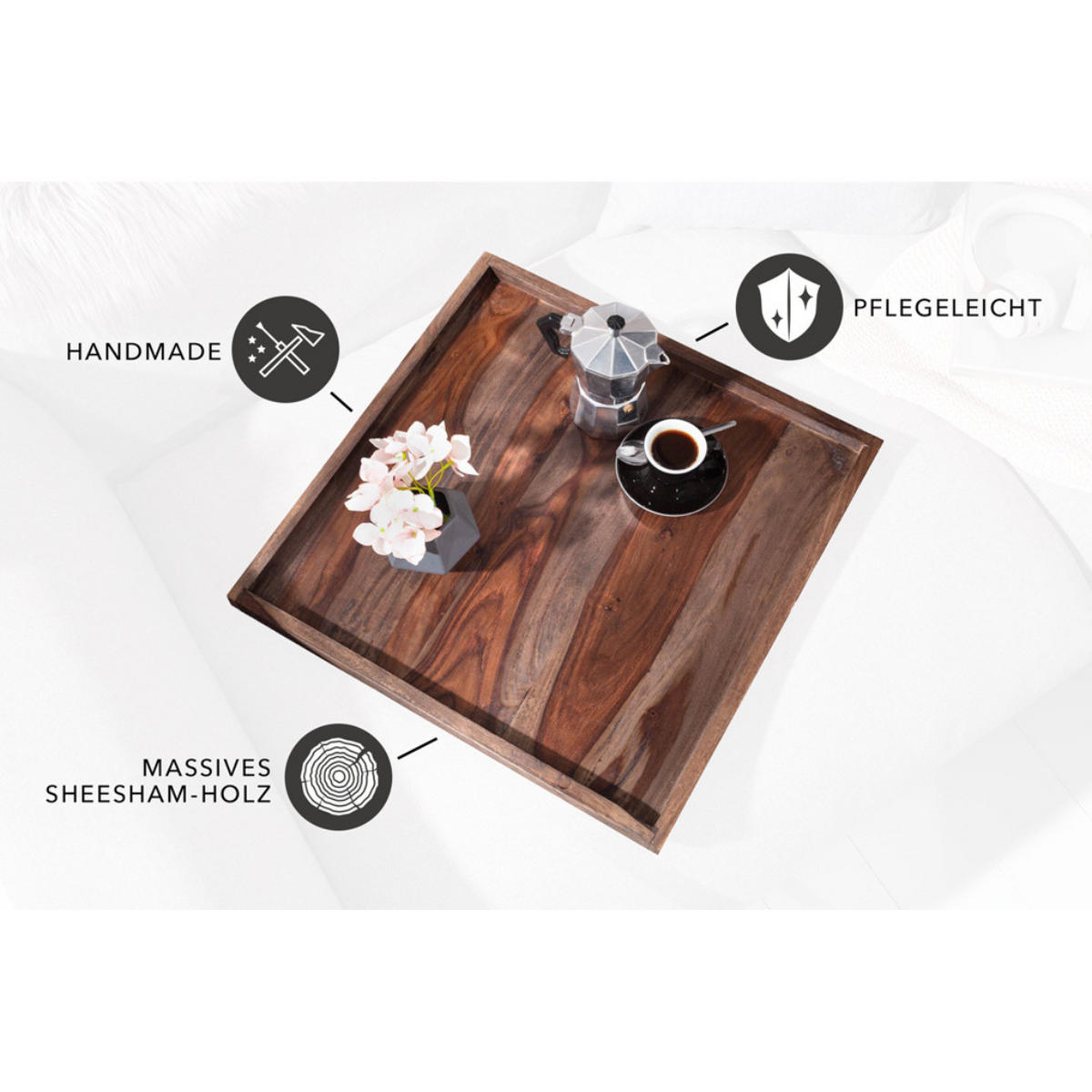 TABLETT MAKASSAR Sheesham Smoke Finish 50 cm - Braun/Grau, Holz (3cm) - riess-ambiente