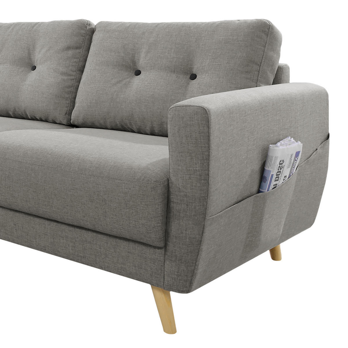 ECKSOFA mit Longchair - Hellbraun/Grau, Holz/Textil (233/148cm) - home24