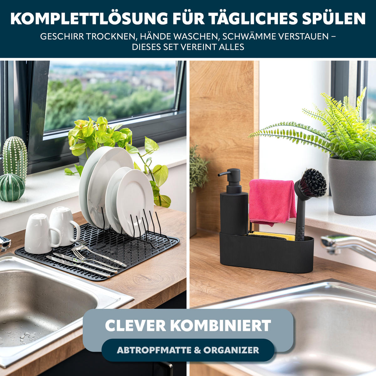 SPÜL-SET (2er Set), schwarz - Schwarz, Kunststoff (43/1/33.5cm) - eluno