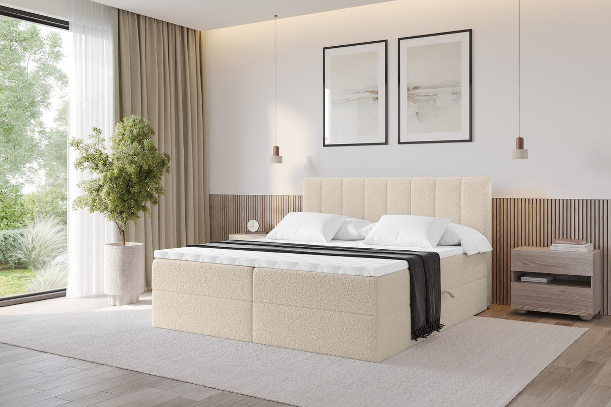KONTINENTÁLNÍ POSTEL s matrací H4 - OTTA - 140x200 cm Tmavě béžová - kapučínová, kompozitní dřevo (140/200cm) - ALTDECOR