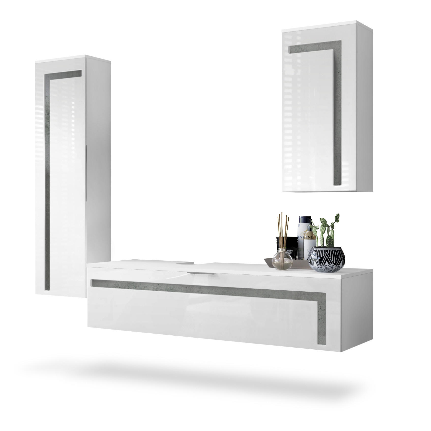 BADMÖBELSET Aloha Absetzungen in Beton Dunkel Optik - Dunkelgrau, Holzwerkstoff (210/185/51cm) - Vladon