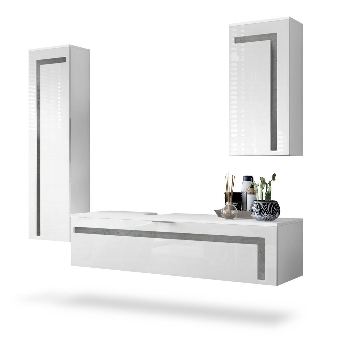 BADMÖBELSET Aloha Absetzungen in Beton Dunkel Optik - Dunkelgrau, Holzwerkstoff (210/185/51cm) - Vladon