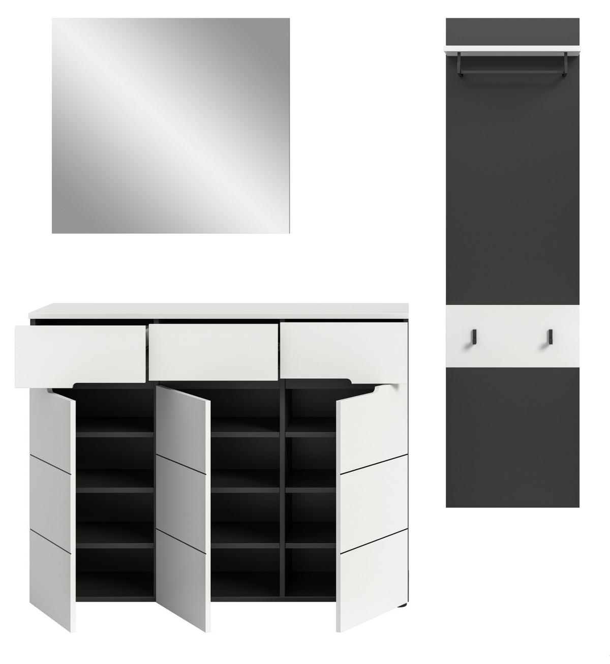 GARDEROBEN-SET 3-teilig in weiß, grau 180 cm, Kombination mit Soft-Close, Cooper - Schwarz/Weiß, Glas/Holzwerkstoff (180/190/37cm) - Inn.Furn