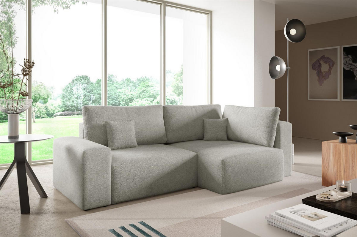 ECKSOFA Arona Mit Schlaffunktion - Hellgrau, Holzwerkstoff/Textil (253/148cm) - Fun Möbel