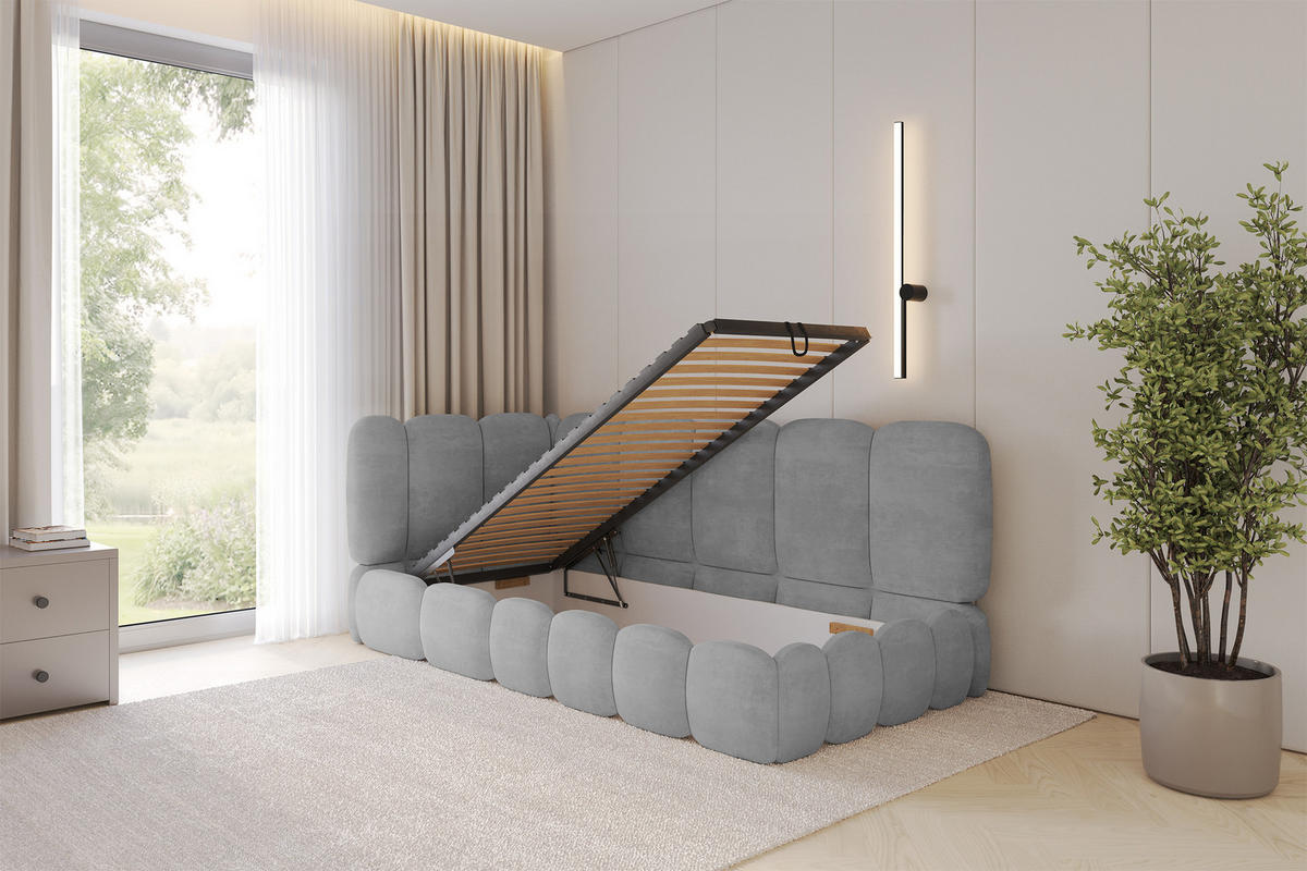 EINZELLBETT Jugendbett mit Bettkasten, Rechts - AVRY 100x200 Grau - Silberfarben, Holzwerkstoff/Textil (100/200cm) - ALTDECOR