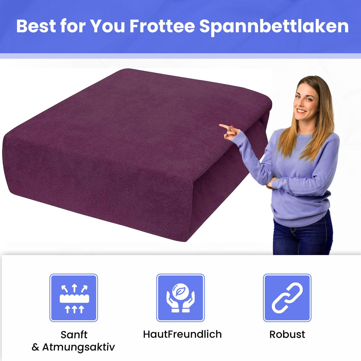 SPANNBETTLAKEN 160/200 cm, Frottee Elastisch 100 % Baumwolle Pflaume - Pflaume, Textil (160/200cm) - Best For Home