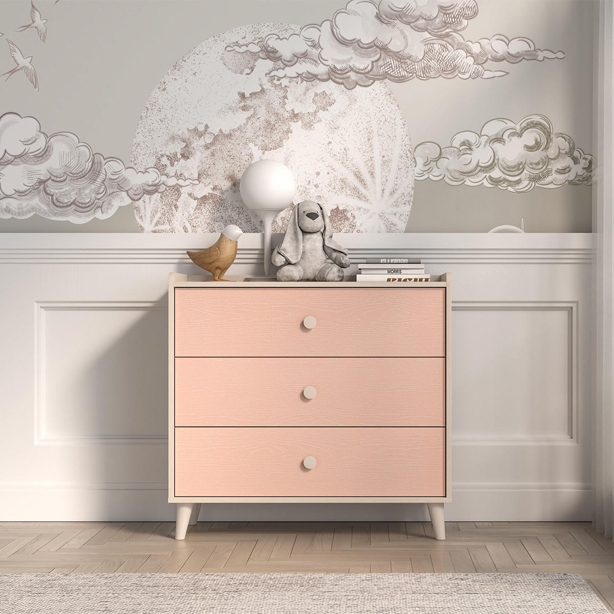 DĚTSKÁ KOMODA Alycia Béžová - Korálově růžová - Efekt dřeva - růžová, dřevo (90/85/40cm) - Petits-meubles