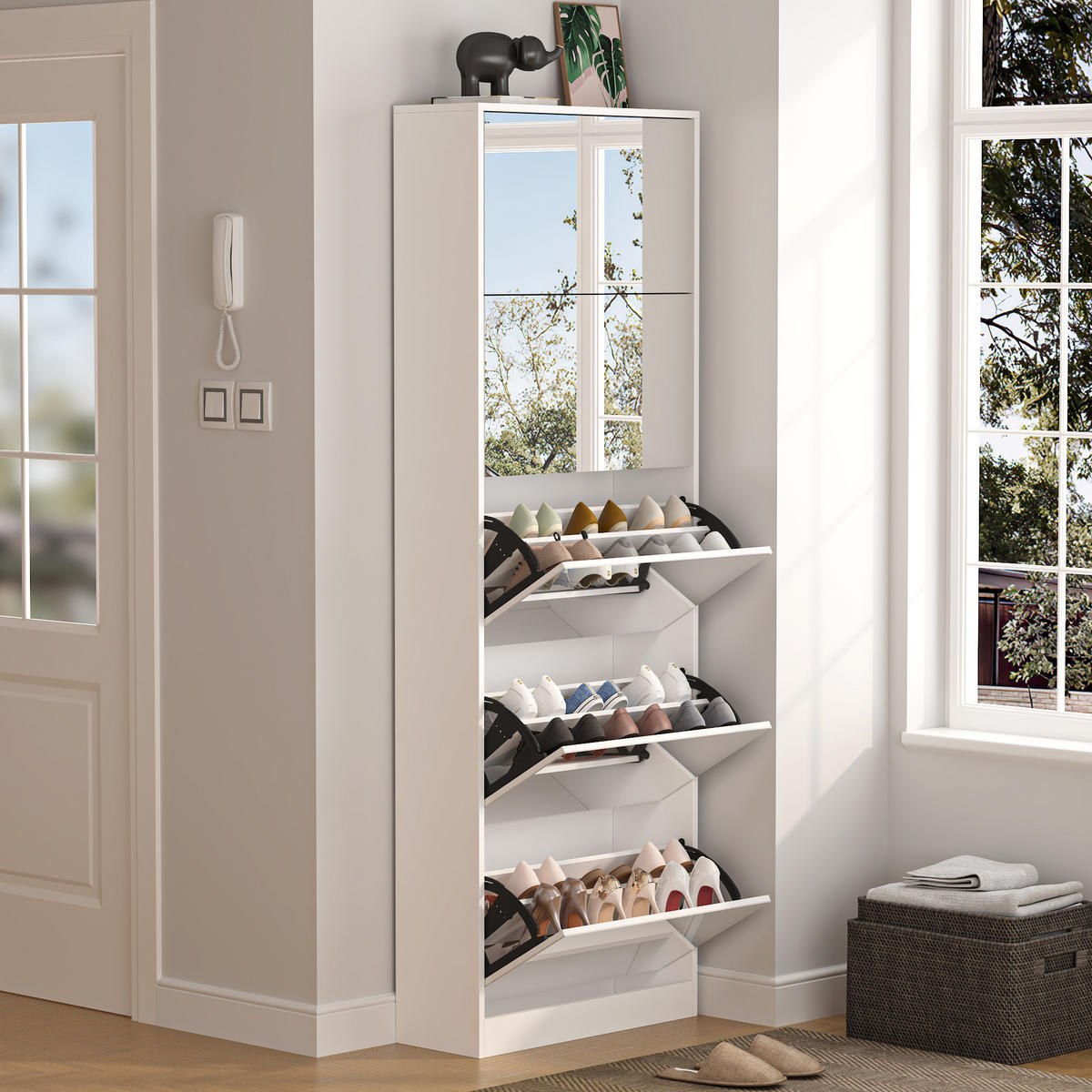 SCHUHSCHRANK Weiß 63/23.6/185 cm - Weiß, Holzwerkstoff (63/185/23.6cm) - PANGIVO