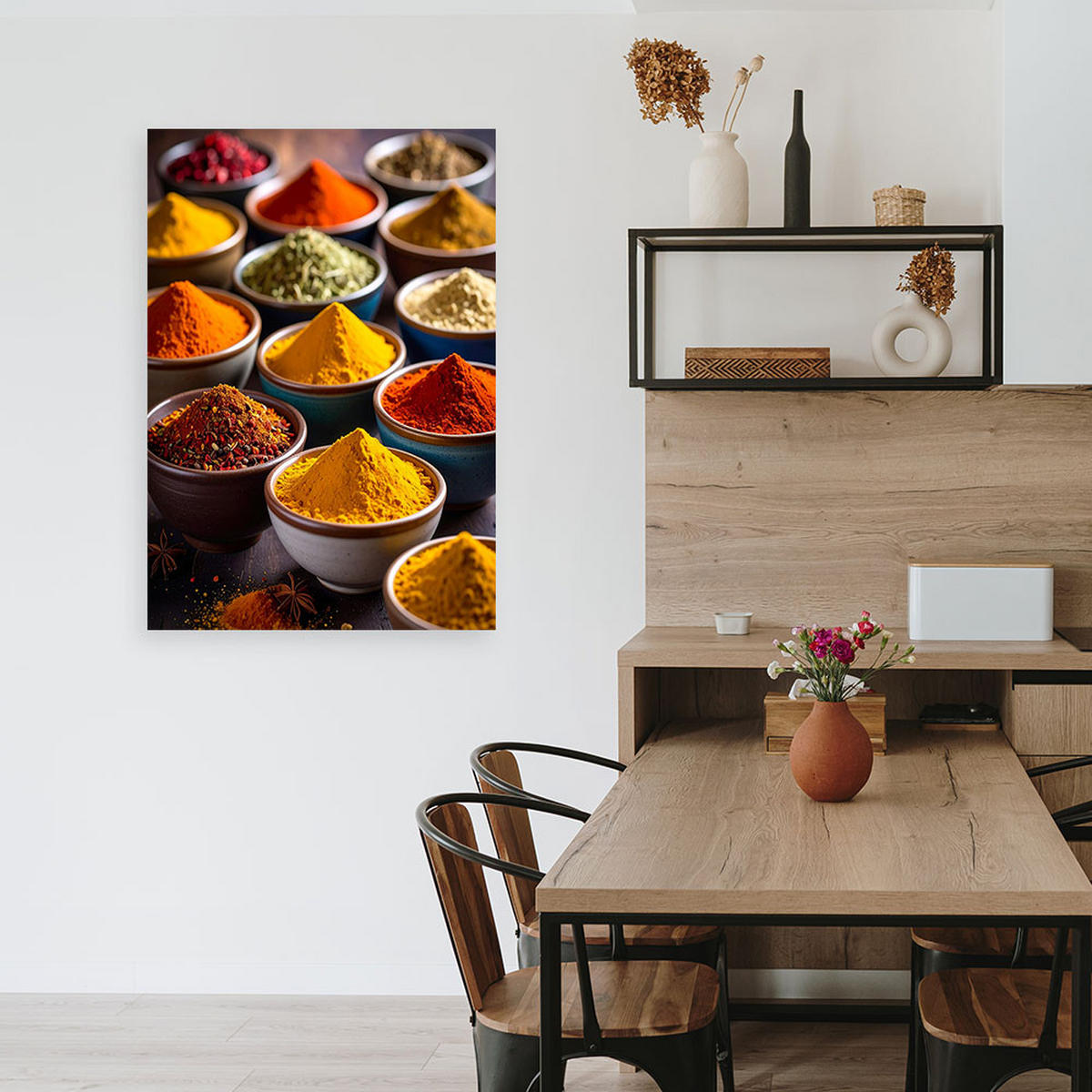 LEINWANDBILD Gewürze und Kräuter in Schalen 80x120cm - Multicolor, Textil (80/120cm) - Feeby