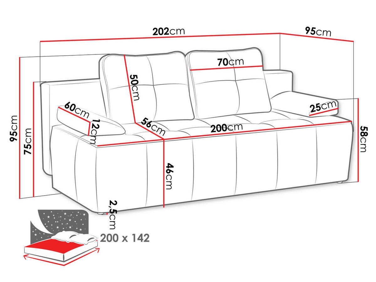 SCHLAFSOFA Lover - Schwarz/Graphitfarben, Holz/Kunststoff (202/95/95cm) - MIRJAN24