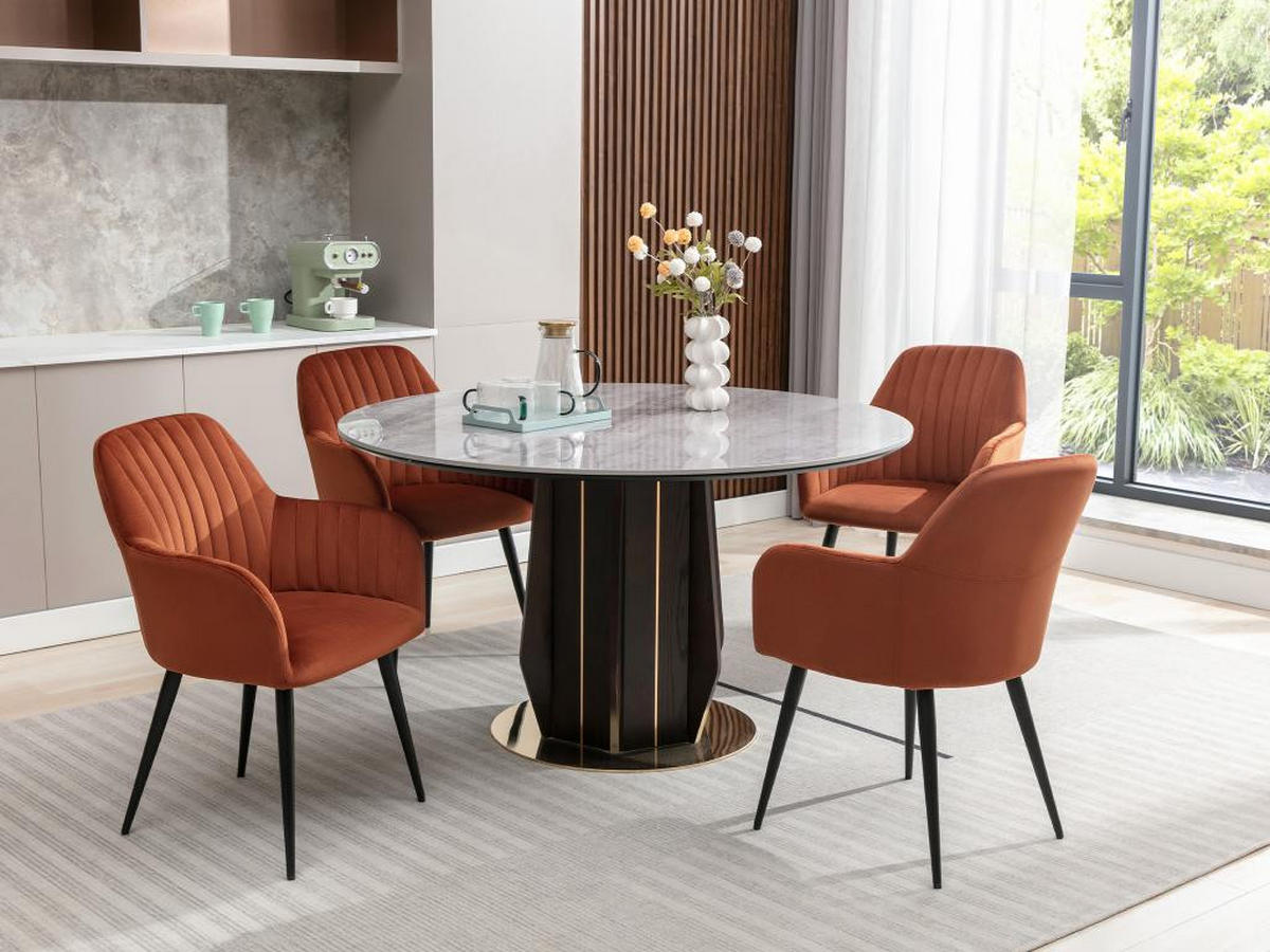 STUHL mit Armlehnen 2er-Set - Samt und schwarzes Metall - Terracotta - ELEANA - Braun, Textil (59/82/58cm) - Vente-Unique