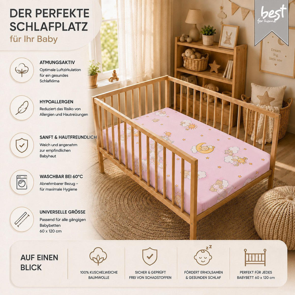 KINDERBETTMATRATZE 70/140 cm, in Rosa - Pink, Naturmaterialien - Best for Kids