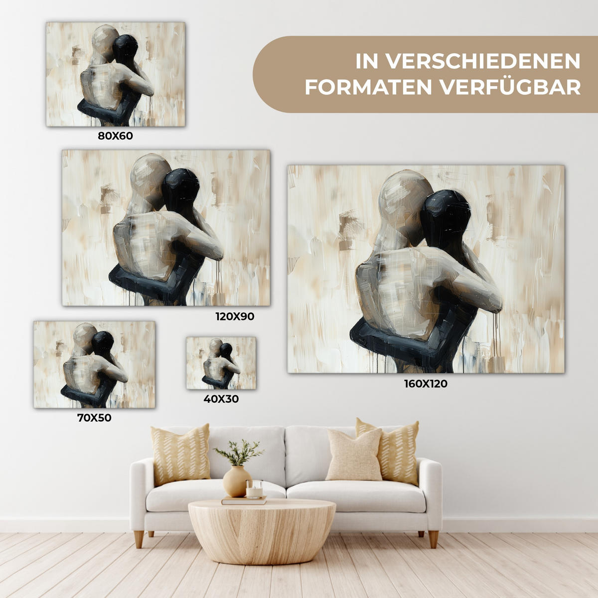 LEINWANDBILD Abstrakt - Liebe - Schwarz und weiß - Modern Wandbilder 80x60 cm - Schwarz, Textil (80/60cm) - MuchoWow