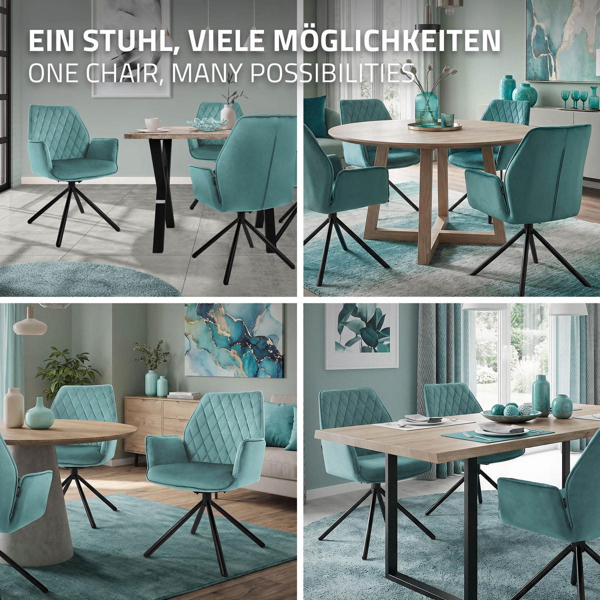 JÍDELNÍ ŽIDLE otočná, šalvějová, samet - modrá/černá, kov (63/90/57cm) - ML-DESIGN