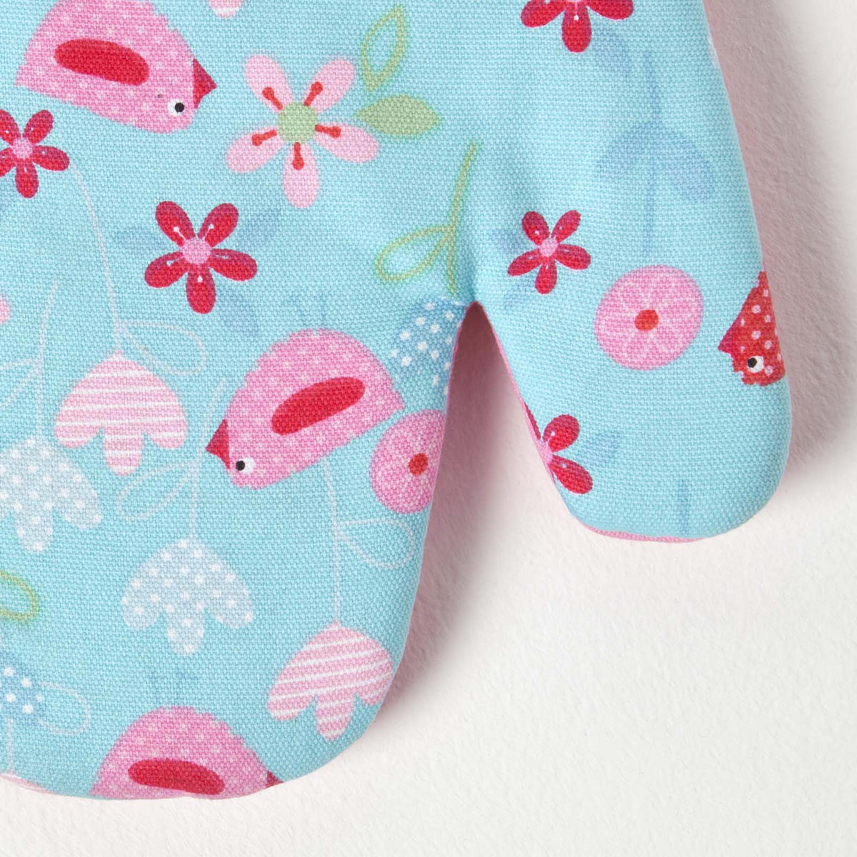 OFENHANDSCHUH Vögel & Blumen 18/32 cm, Baumwolle wattiert - Blau, Textil (18/32cm) - Homescapes