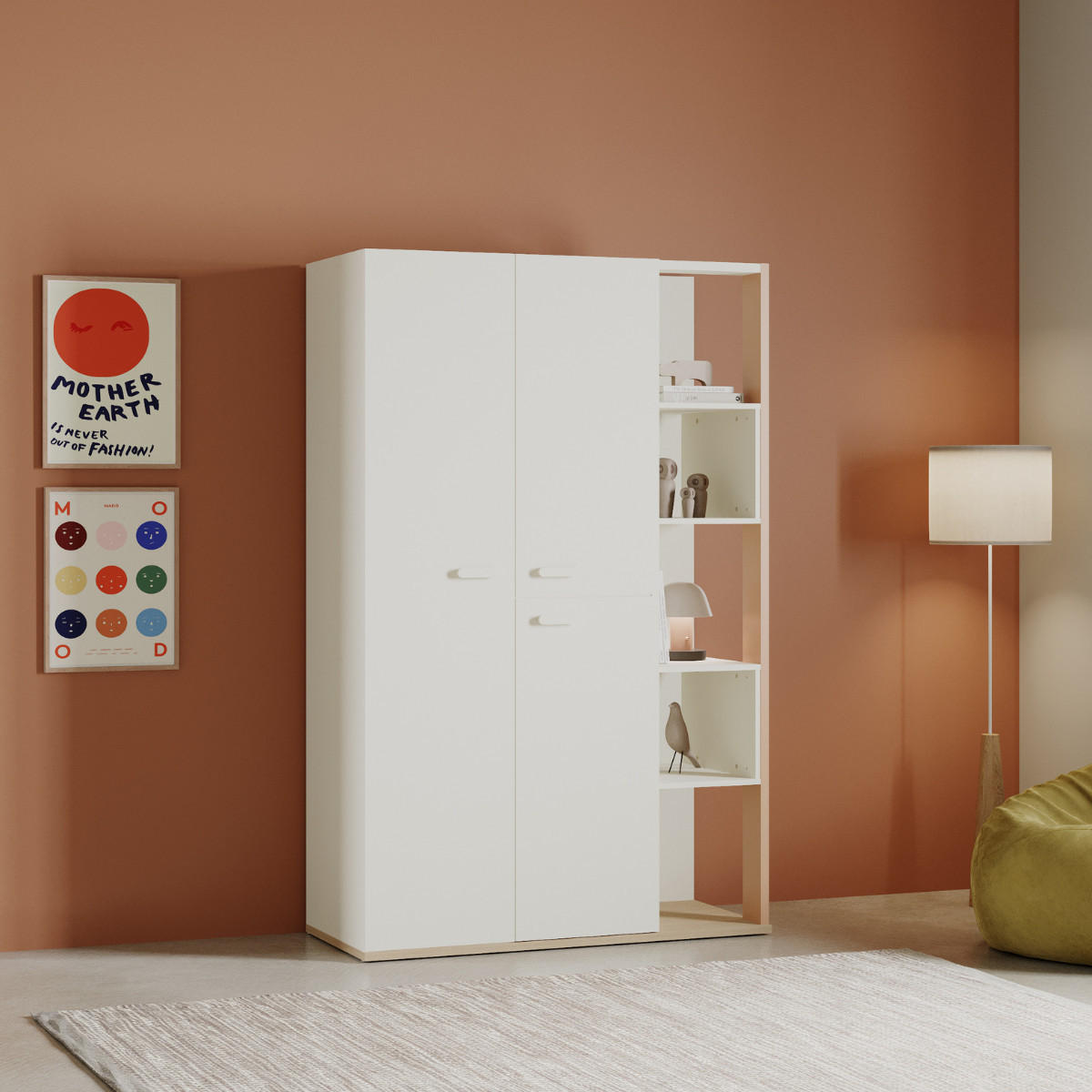 SCHRANK, 3 Türen, 5 Nischen - Modell CAMILLIA - Beige - 119,7 x 51,5 x 186,9 cm - Beige, Holz (51.5/186.9/119.7cm) - Demeyere
