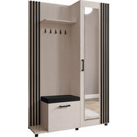 GARDEROBE Linaro mit Spiegel, Sitzbank in Lamellen-Optik 137/207/42 cm, Links - Kaschmir/Schwarz, Holzwerkstoff (137/207/42cm) - WFL GROUP