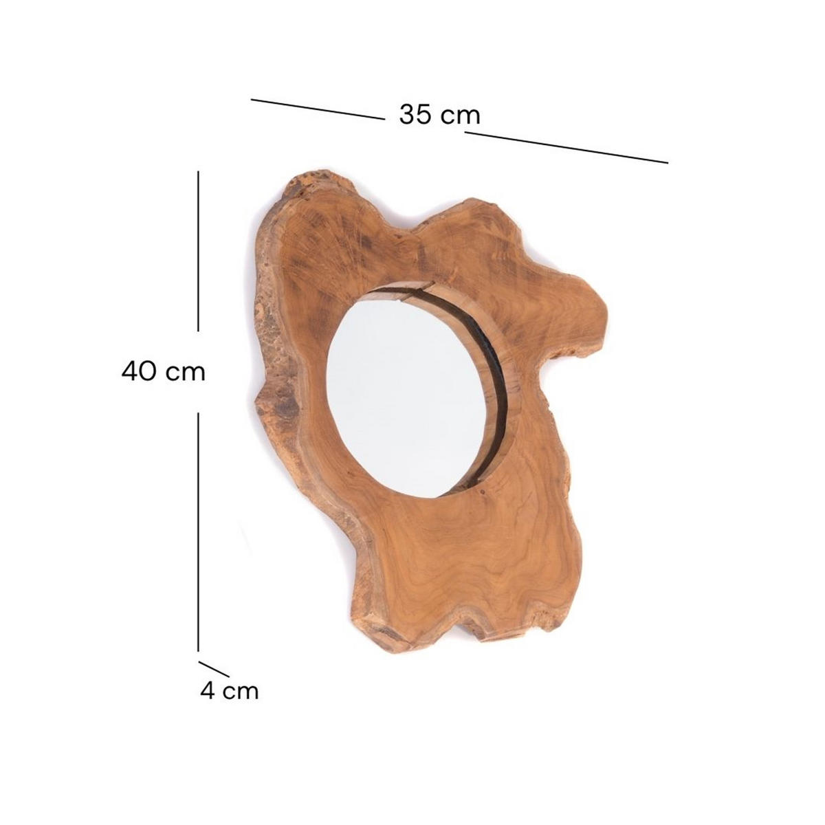 WANDSPIEGEL Tiko Teakholz Wurzel, rund, Unikat naturfarben - Naturfarben, Holz (40/35/4cm) - DESIGN DELIGHTS