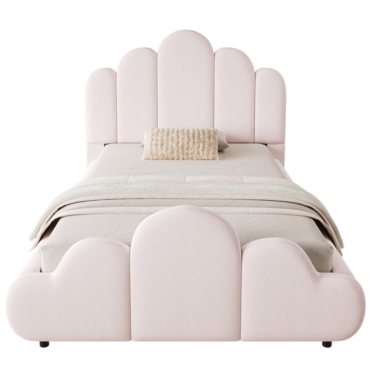BETT 90/200 cm in Rosa aus Samt mit gepolstertem Kopfteil - Pink, Textil (90/200cm) - Flora Grace