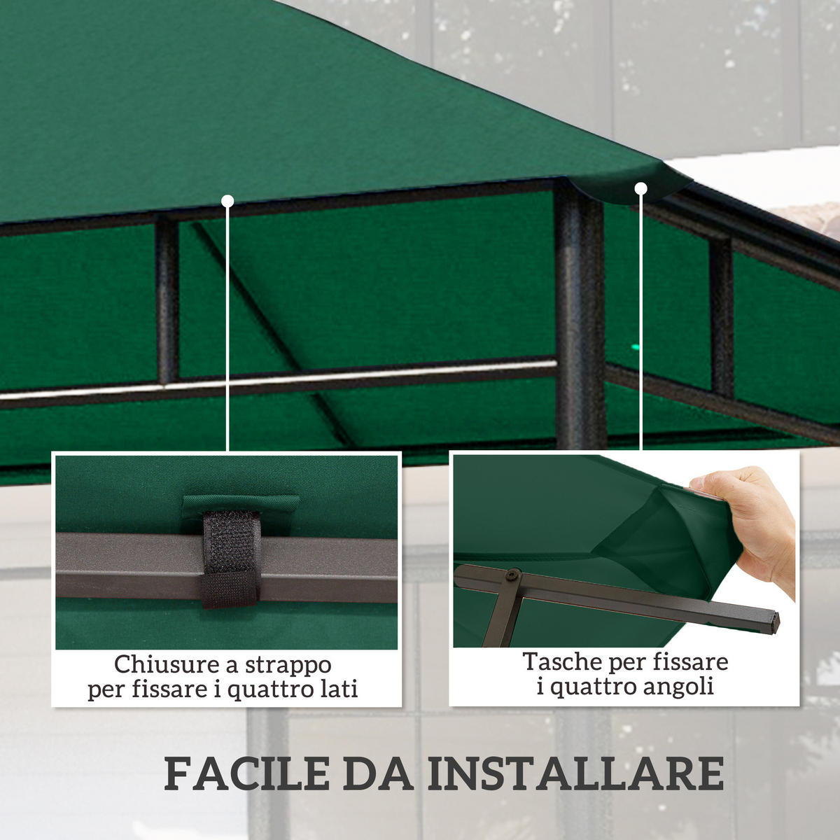 ERSATZDACH, 3x3 m für Gartenpavillon, Polyester, grün - Multicolor, Kunststoff (298/298cm) - FORIOUS