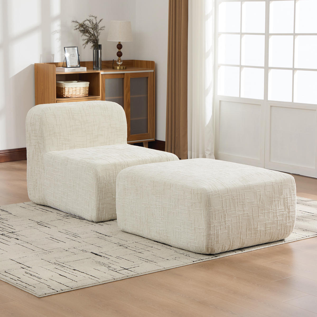SESSEL DE-35117 mit Ottoman Beige - Beige, Textil (182.5/73/76.5cm) - ComfortXL