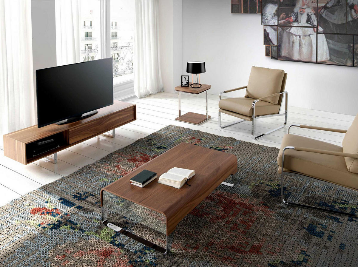 COUCHTISCH Rechteckiger Couchtisch Nussbaum und verchromter Stahl 120/70/34 cm - Edelstahlfarben/Nussbaumfarben, Holz/Metall (70/120/34cm) - ANGEL CERDA