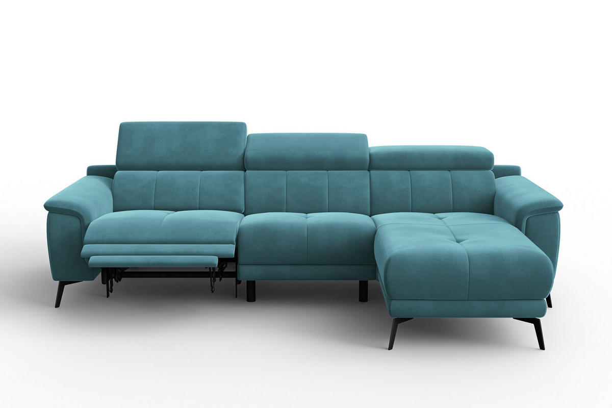 ECKSOFA FIERO 4-Sitzer RECHTS, Minter Veloursstoff - Schwarz/Mintgrün, Holz/Textil (288/170cm) - Courtois Laville