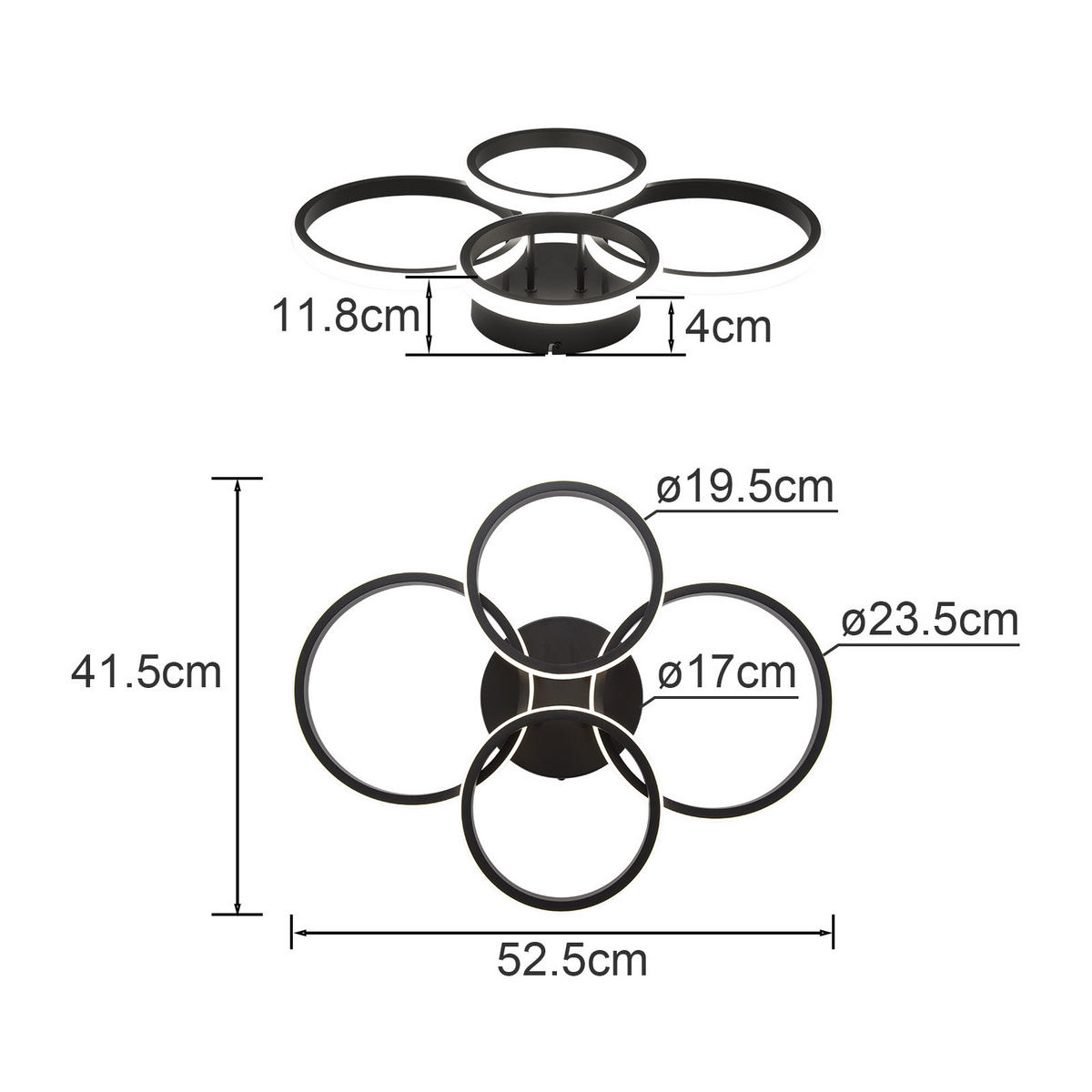 LED-DECKENLEUCHTE Xalvor 41.5/52.5/11.8 cm - Schwarz, Metall (52.5/41.5/11.8cm) - ZMH
