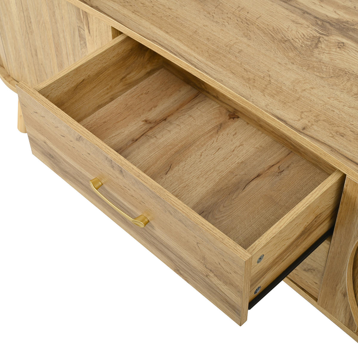 LOWBOARD in Naturfarben TV-Schrank mit Schiebetüren und Schubladen, B170/T40/H55 - Hellbraun, Holzwerkstoff (160/55/36.5cm) - STILVORA