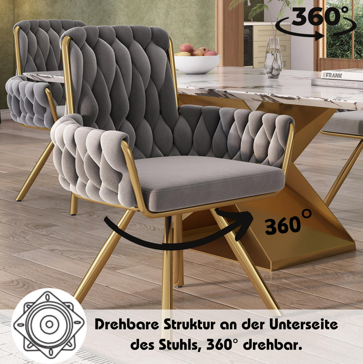 ESSZIMMERSTUHL mit Drehfunktion 6er-Set Samt Grau - Grau, Metall (50/87/50.2cm) - Meubliv