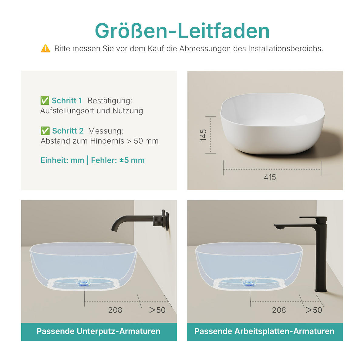 WASCHBECKEN Quadratisch R-Ecken Weiß 41,5 / 41,5 / 14,5 cm - Weiß, Keramik (41.5/14.5/41.5cm) - EMKE
