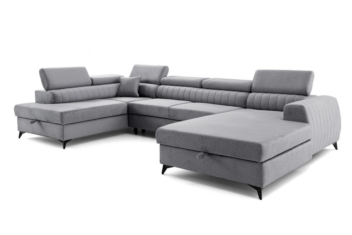 ECKSOFA U-Form PIERO U Links mit Schlaffunktion 125x260 Velours Grau - Schwarz/Grau, Holz/Textil (350/90/203cm) - Muffo
