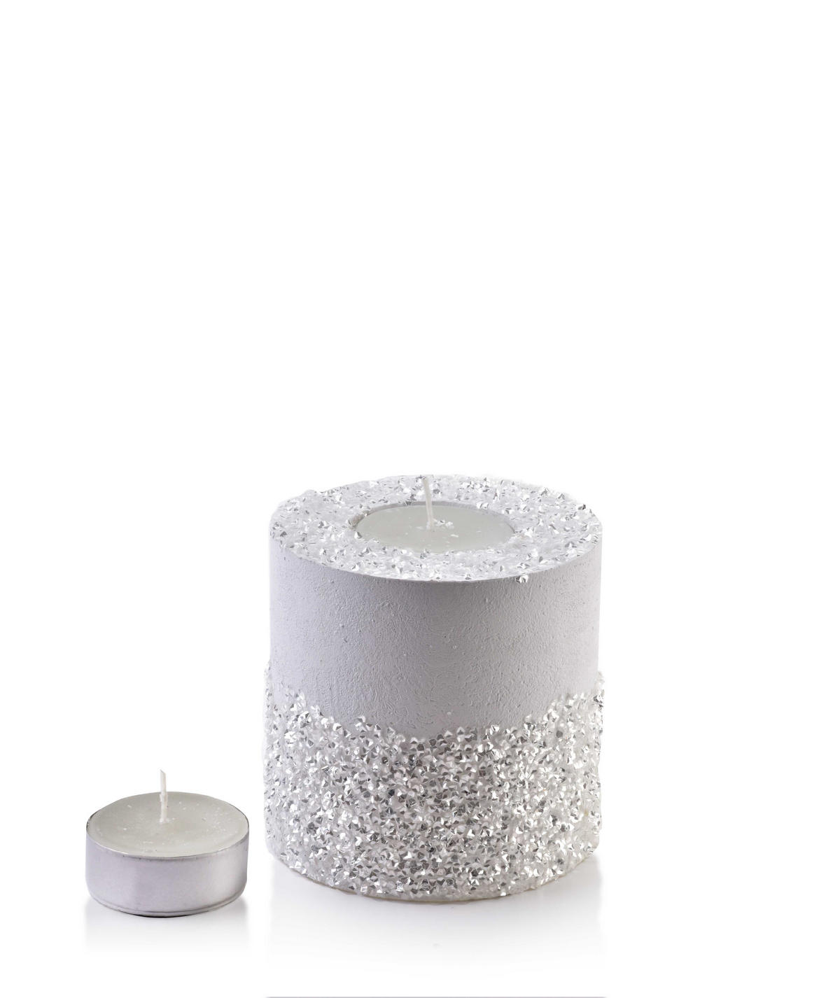 TEELICHTHALTER Diamond Weiß 12/12/12 cm Naturmaterial - Weiß, Naturmaterialien (12cm) - Mondex