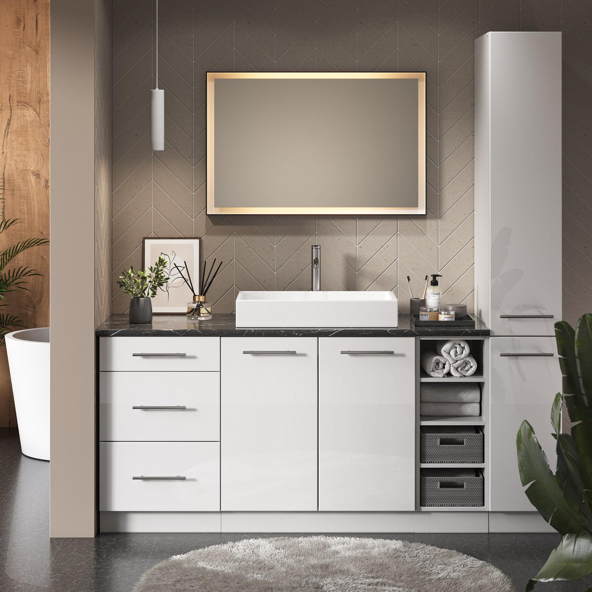 WASCHBECKENUNTERSCHRANK Fame-Line Anthrazit Hochglanz 80 x 82 cm ohne AP - Anthrazit/Weiß, Holzwerkstoff (80/82/51.6cm) - Vicco
