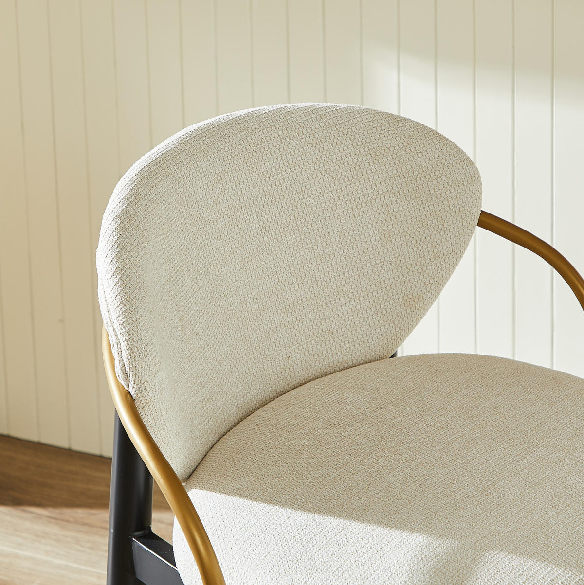 BARHOCKER 2er-Set mit Rückenlehne Chenille Beige Schwarz-Gold - Beige, Metall (52/87/57cm) - Meubliv