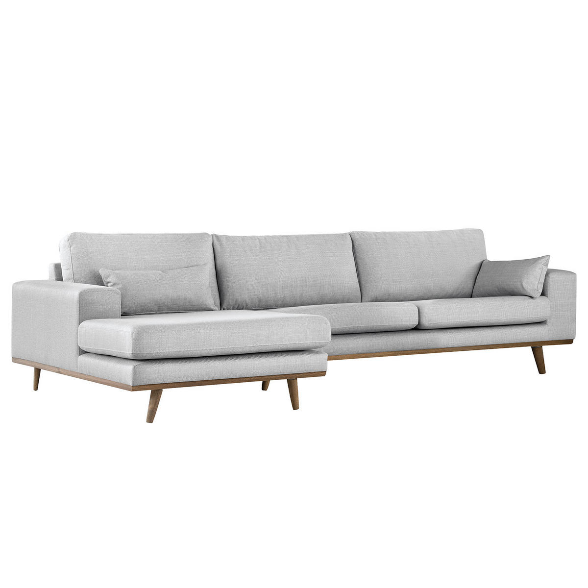 ECKSOFA mit Longchair - Eichefarben/Hellgrau, Eichenholz/Textil (281/153cm) - home24