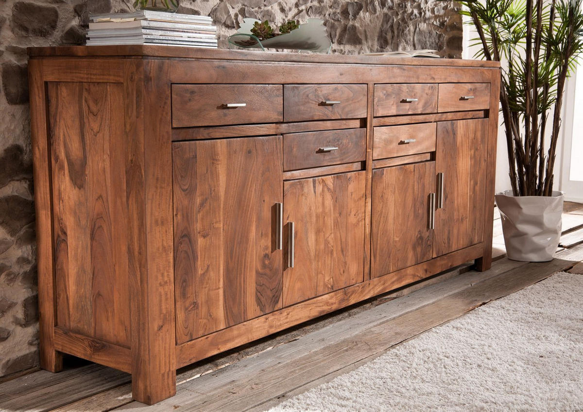 SIDEBOARD Akazie 200x45x90 hellbraun lackiert SHAMAN #41 - Braun, Holz (200/90/45cm) - Massivmoebel24