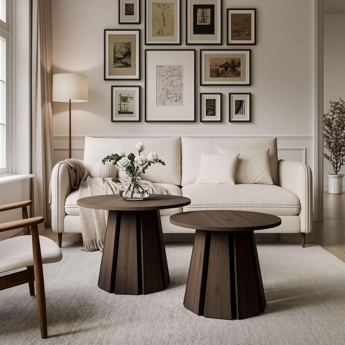 COUCHTISCHSET SILVA 2in1, Nussbaum - Nussbaumfarben, Holzwerkstoff (67/67/51cm) - Lookway