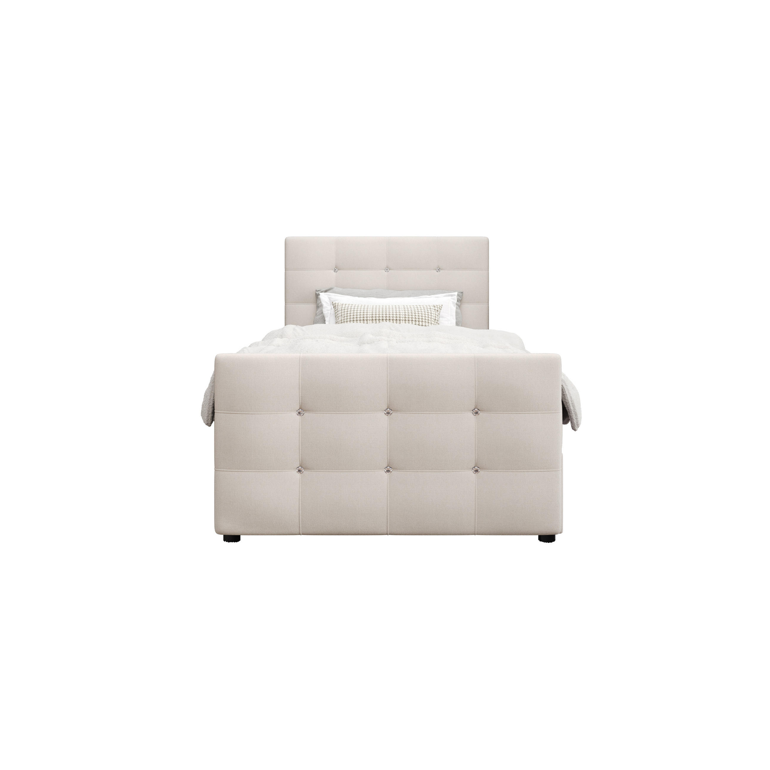 BOXBETT KLEO mini 100x200, mit Matratze H3, Bonell und Topper, Cosmic 10 - Beige, Holz/Kunststoff (100/200cm) - Bedante