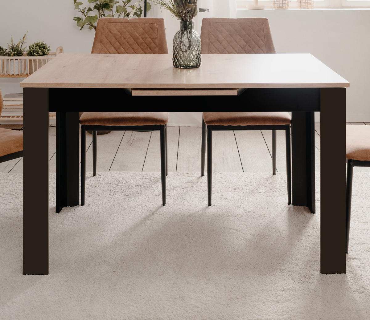 ESSTISCH Eiche Artisan, schwarz 125 - 165 cm, Küchentisch ausziehbar - Schwarz/Eiche Artisan, Holzwerkstoff (125/80/75cm) - Furn.Design