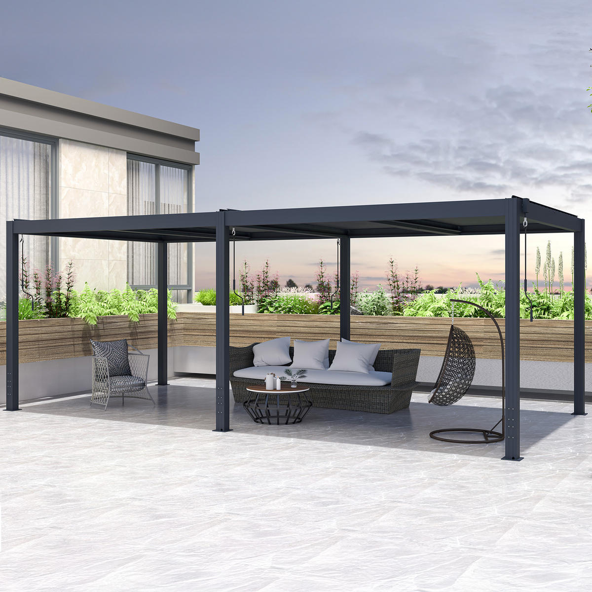PERGOLA BIOKLIMATISCHE SELBSTTRAGENDE Santa graue 6m x 3m - Grau, Metall (600/220/305cm) - Cazeboo